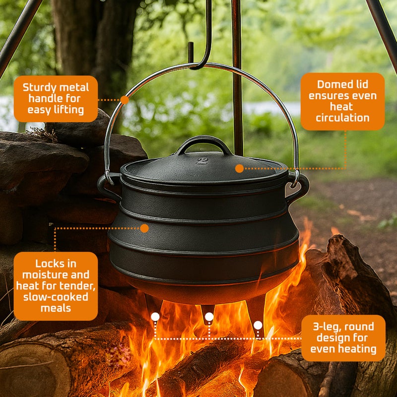 Bruntmor 8-Quart Pre-Seasoned Cast Iron Cauldron - African Potjie Pot with Lid - 3-Legged Pot for Even Heat Distribution - Outdoor Cast Iron Dutch Oven Cookware for Campfire Cooking and Boiling - Image 4